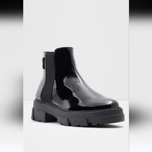 Aldo Julika Black Patent Leather Slip on Ankle Boot